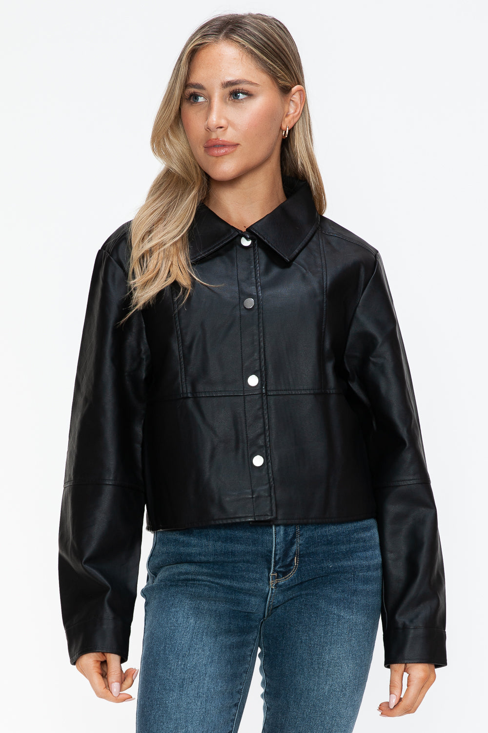 Snobbish Snap Down Long Sleeve PU Leather Jacket 