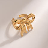 18K Gold-Plated Stainless Steel Bow Ring 