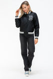 Love Me Now PU Leather Contrast Snap Down Bomber Jacket 