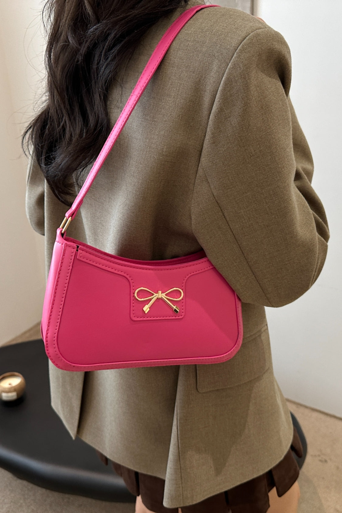 Bow Trim PU Leather Shoulder Bag 