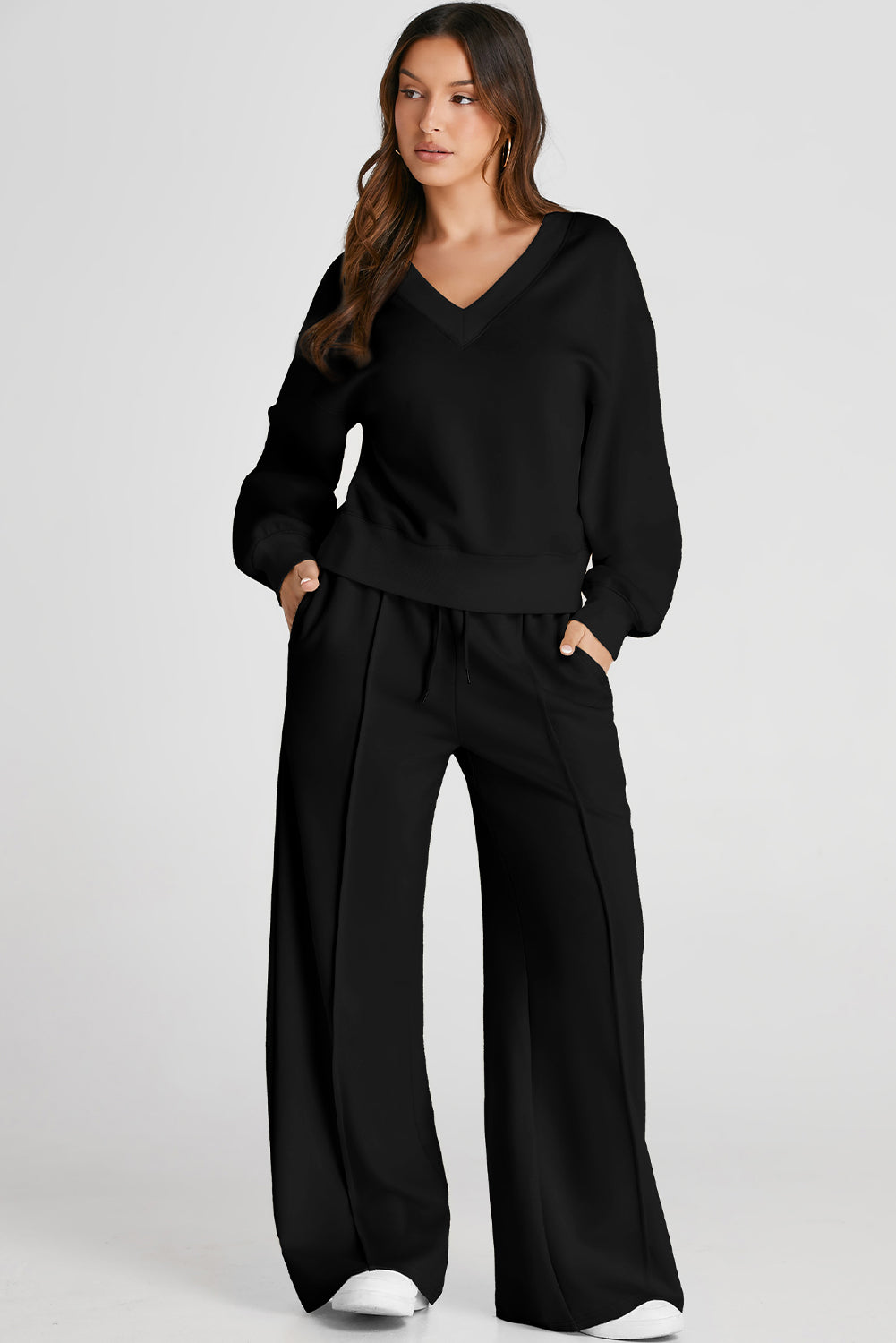 V-Neck Long Sleeve Top and Pants Active Set 