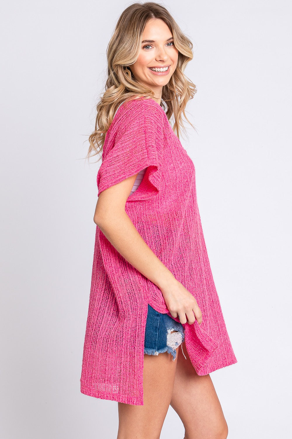 GeeGee Short Sleeve Side Slit Knit Cover Up Dress 