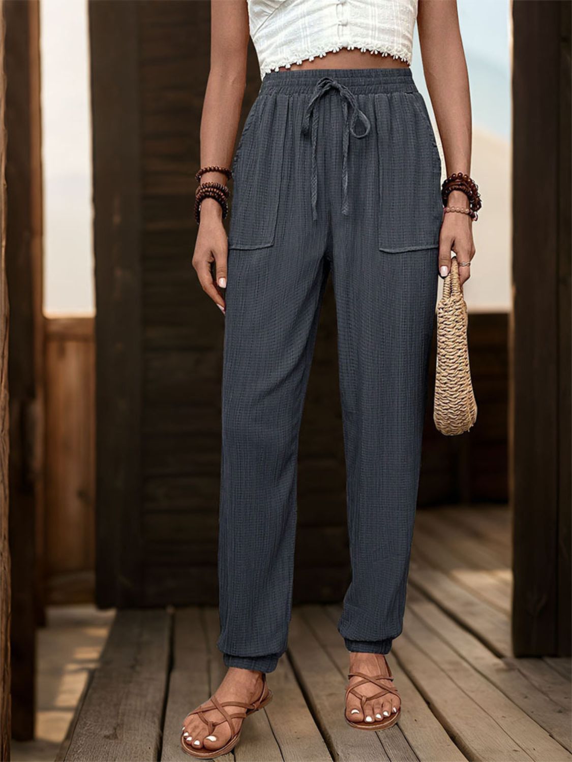 Perfee Textured High Waist Joggers 