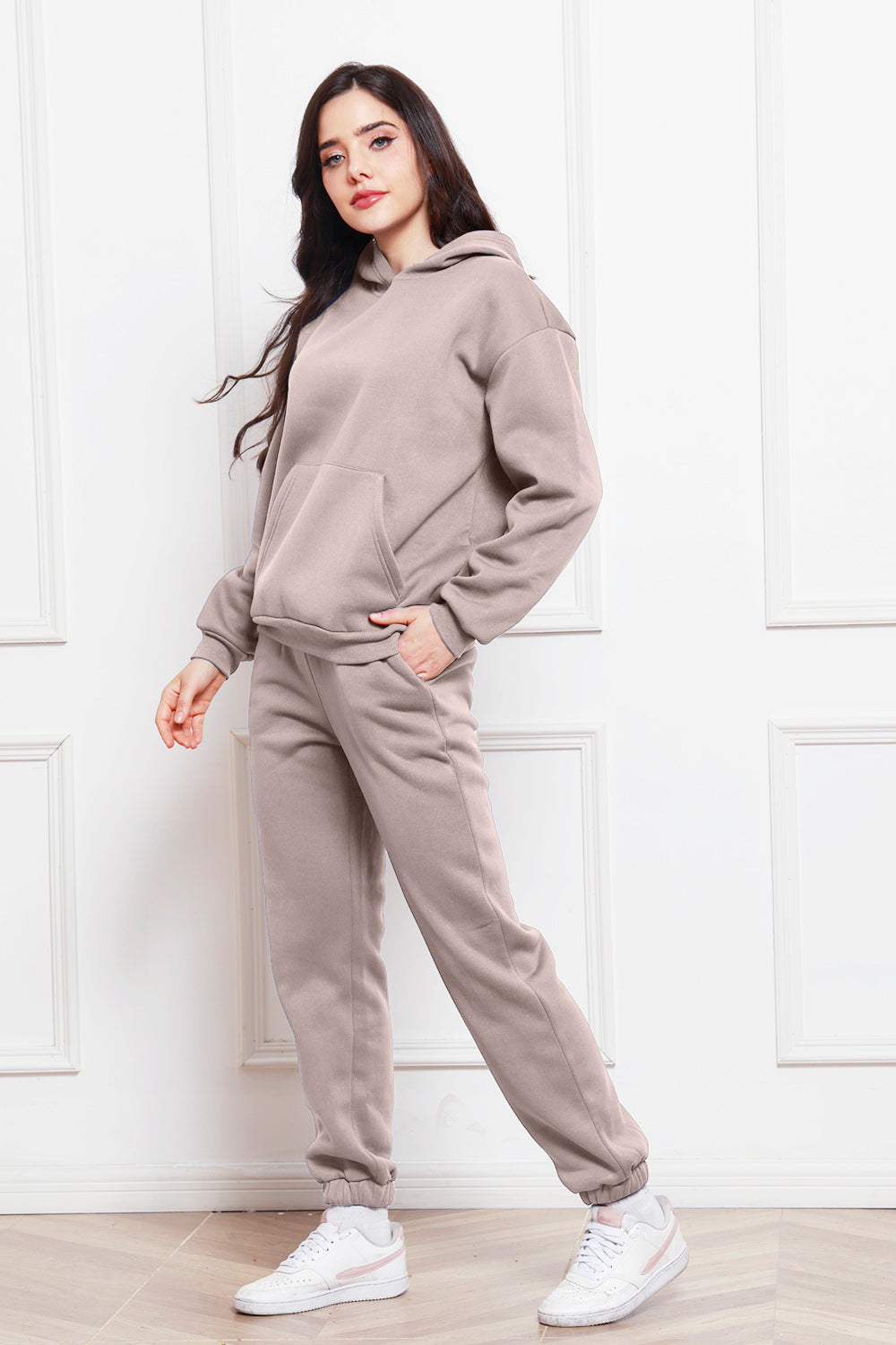 Drop Shoulder Long Sleeve Hoodie and Pants Set 