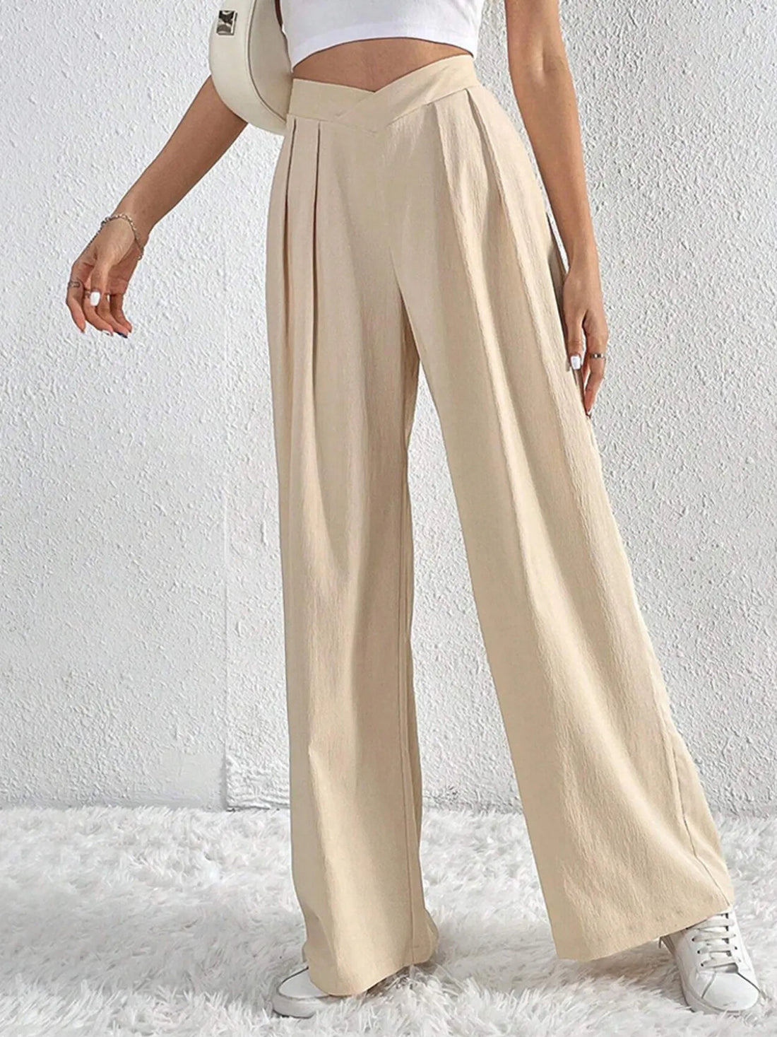 V-Waisted Ruched Front Wide Leg Pants 