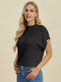 Double Take Full Size Mock Neck Short Sleeve Sweater 