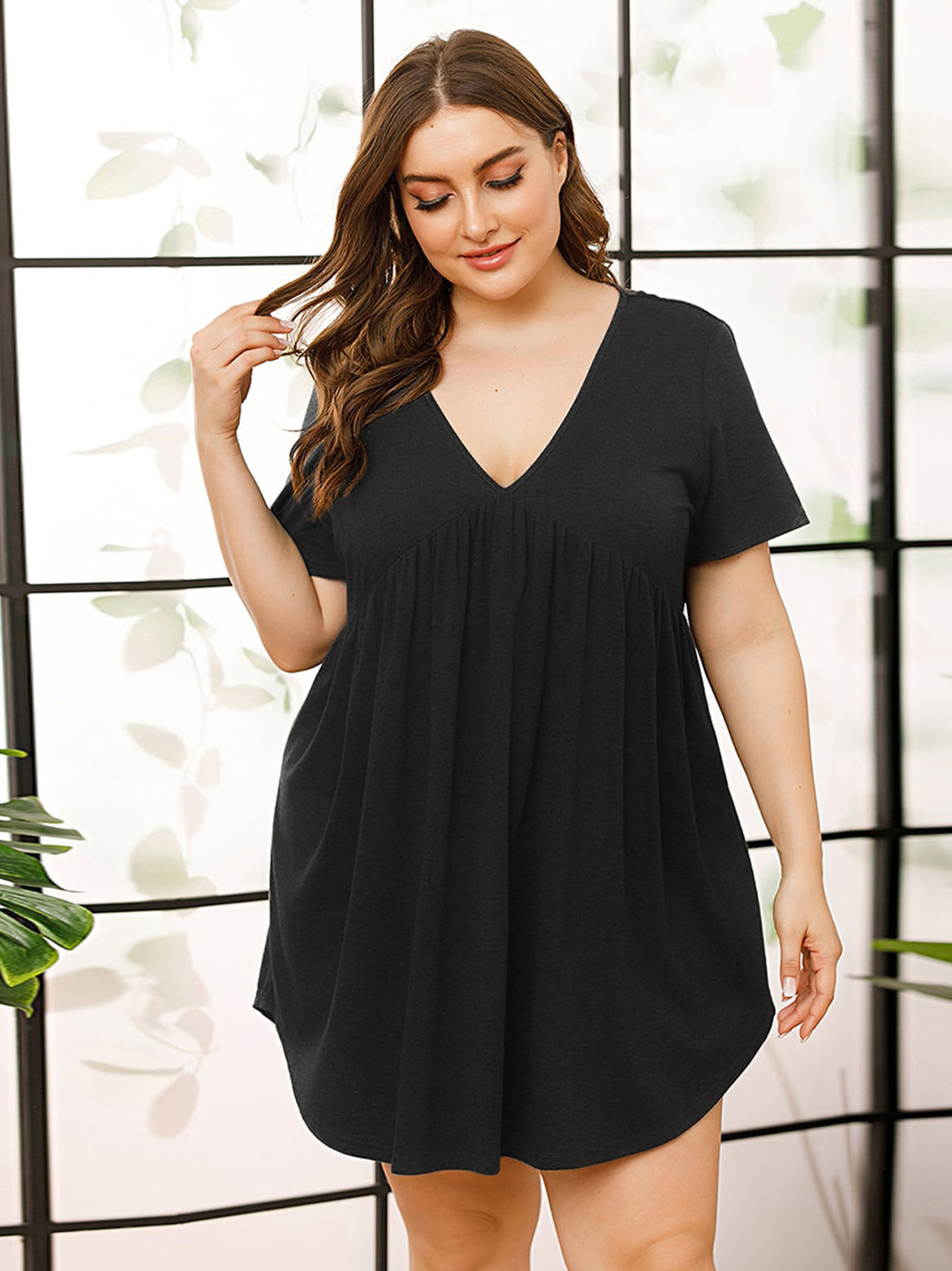 V-Neck Short Sleeve Lounge Dress 