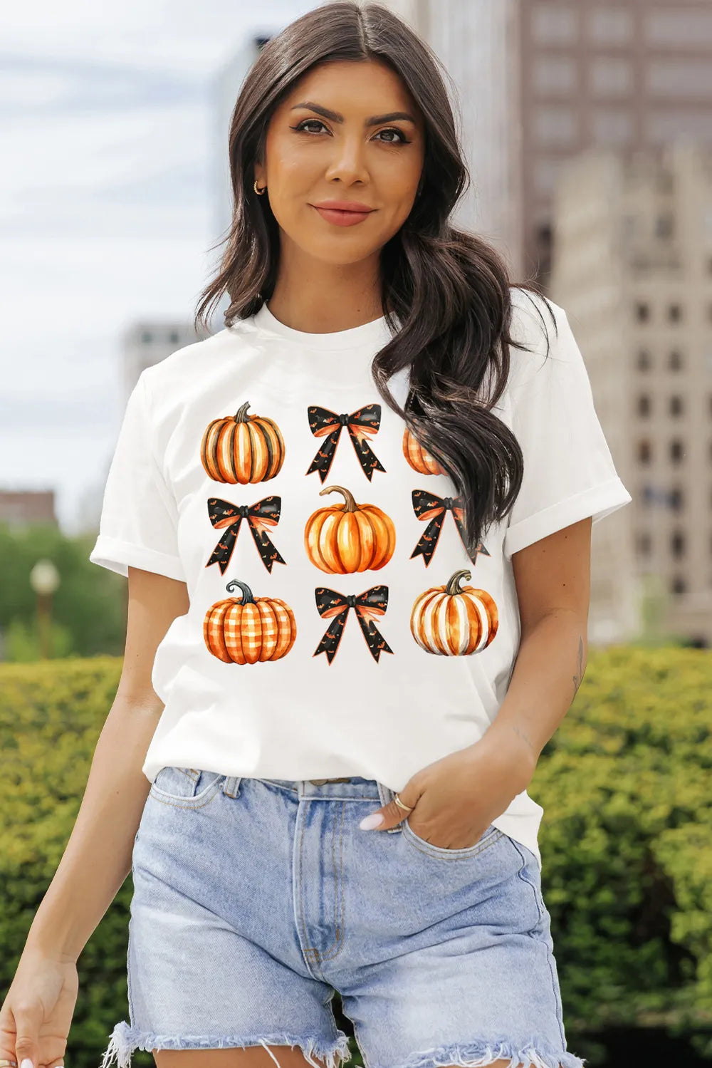 Pumpkin Round Neck Short Sleeve T-Shirt 