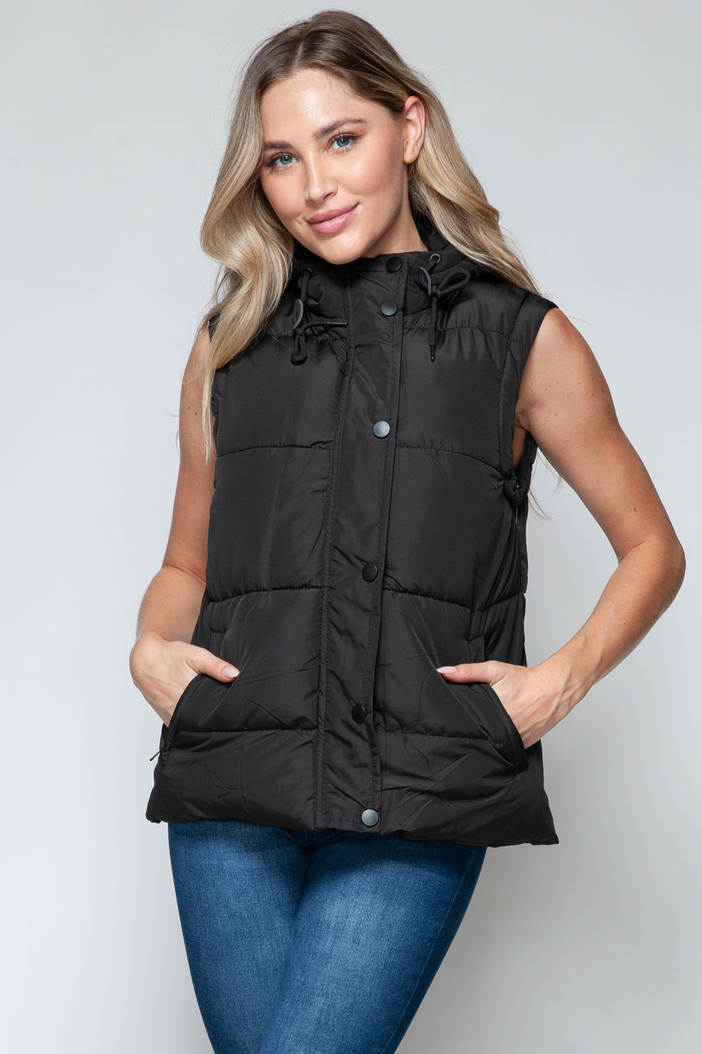 Snobbish Snap and Zip Closure Hooded Vest 