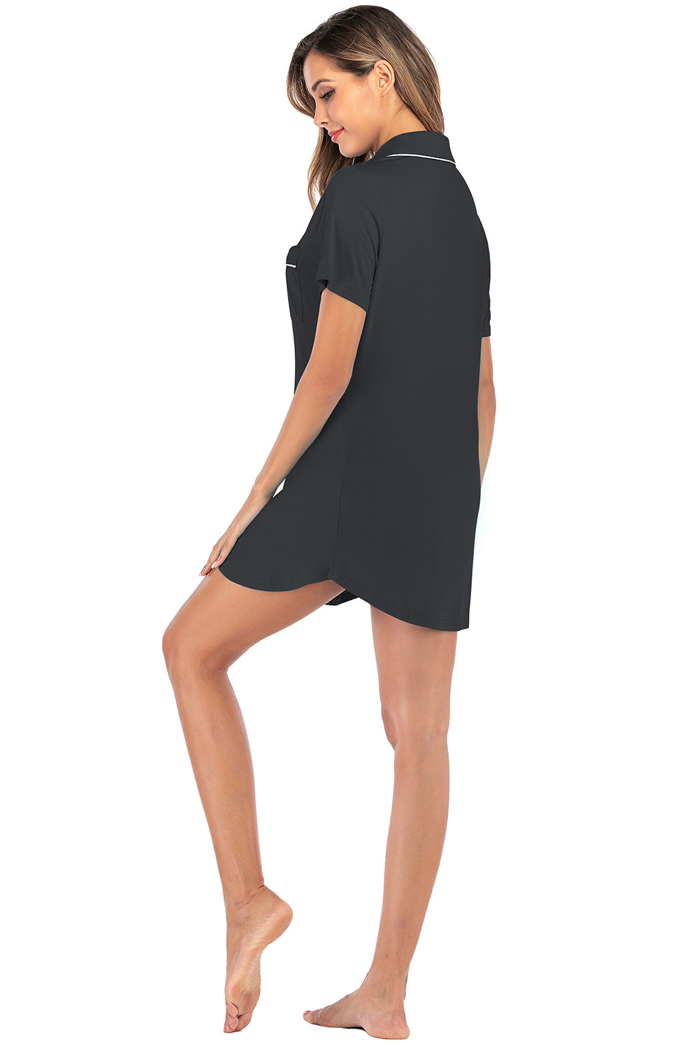 Contrast Piping Pocketed Short Sleeve Lounge Dress 