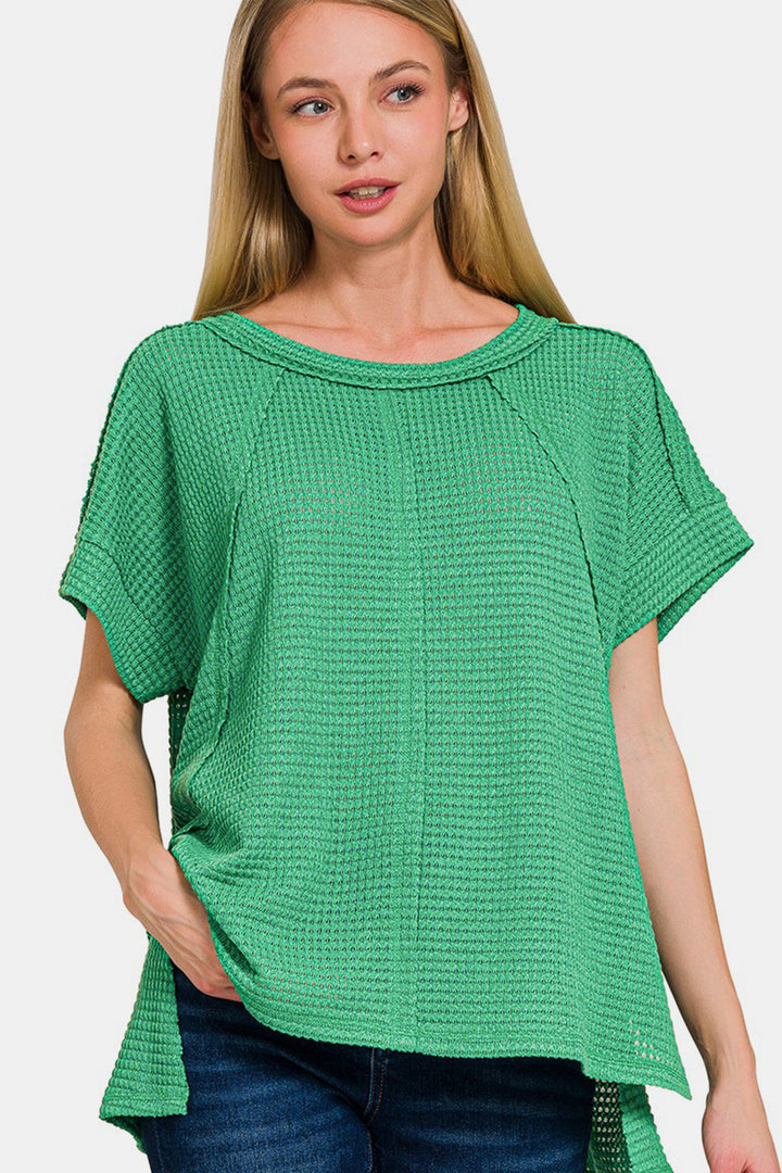 Zenana Waffle Exposed-Seam Short Sleeve T-Shirt 