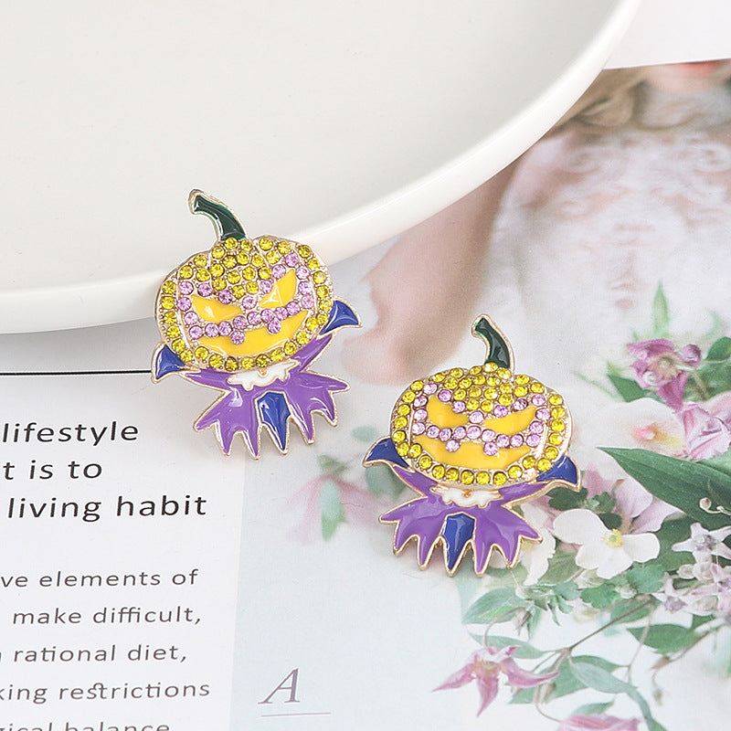 Demon Pumpkin Rhinestone Alloy Earrings 