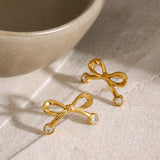 Stainless Steel Inlaid Zircon Bow Earrings 