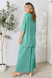 Double Take Full Size Round Neck Slit Top and Pants Set 