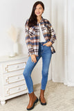 Double Take Plaid Button Front Shirt Jacket with Breast Pockets 