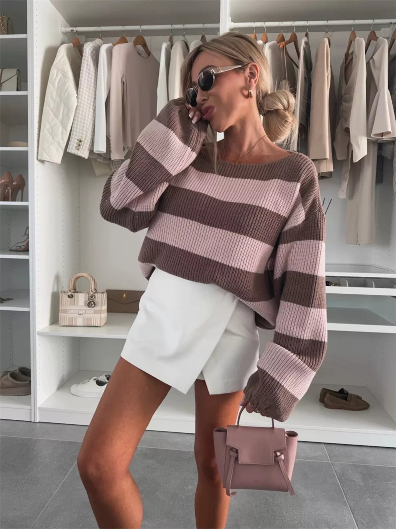 Contrast Striped Long Sleeve Sweater 