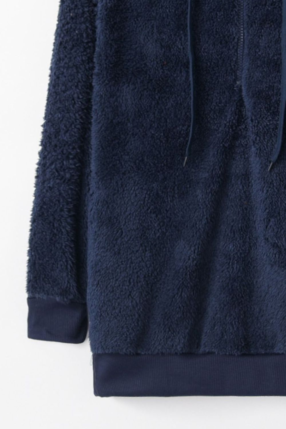 Full Size Quarter-Zip Drawstring Teddy Hoodie 