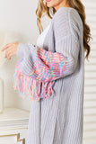 Woven Right Fringe Sleeve Dropped Shoulder Cardigan 