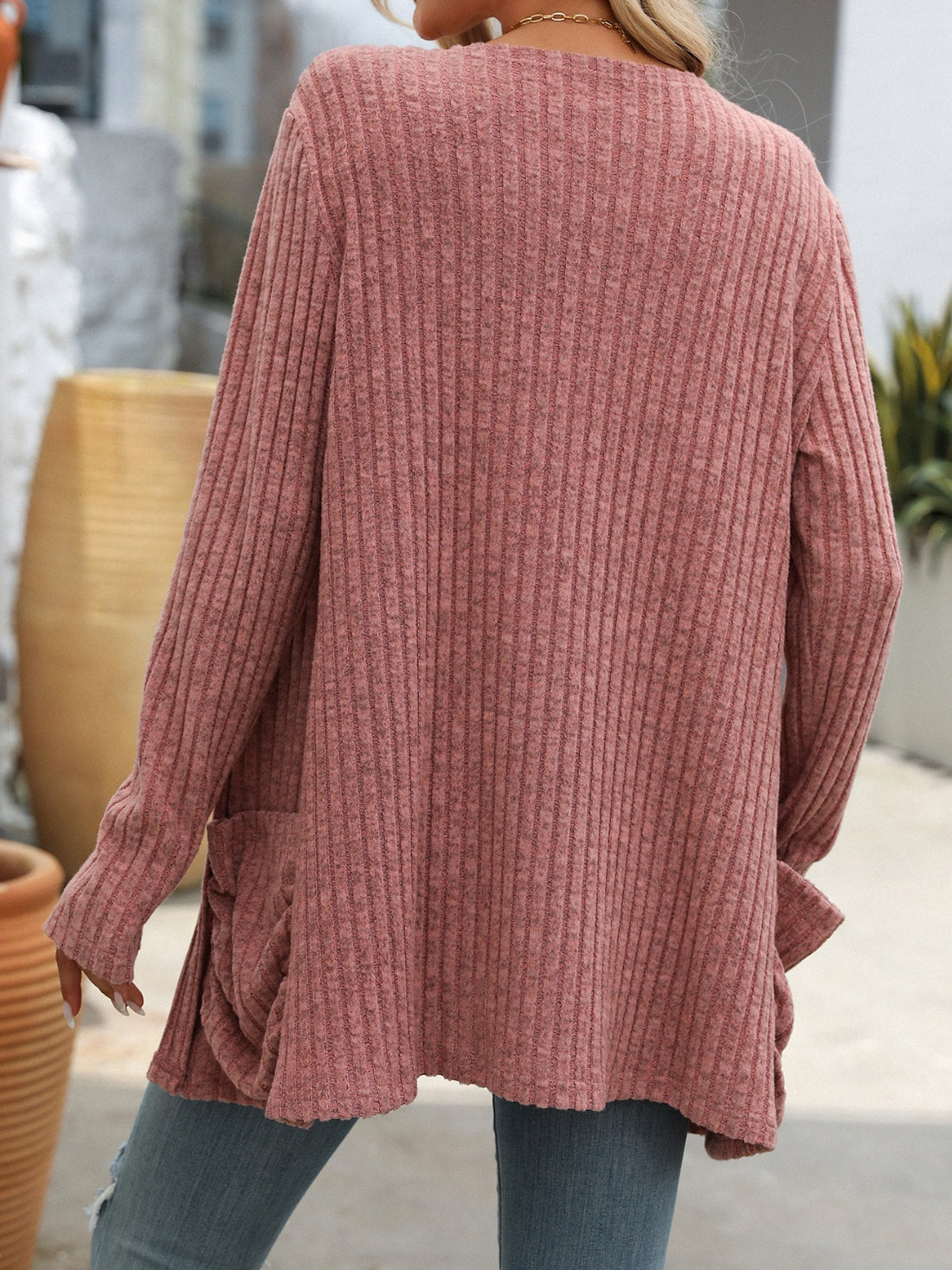 Mandy Open Front Long Sleeve Ribbed Cardigan 