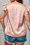 Plus Size Ruffled Leopard Round Neck Blouse 