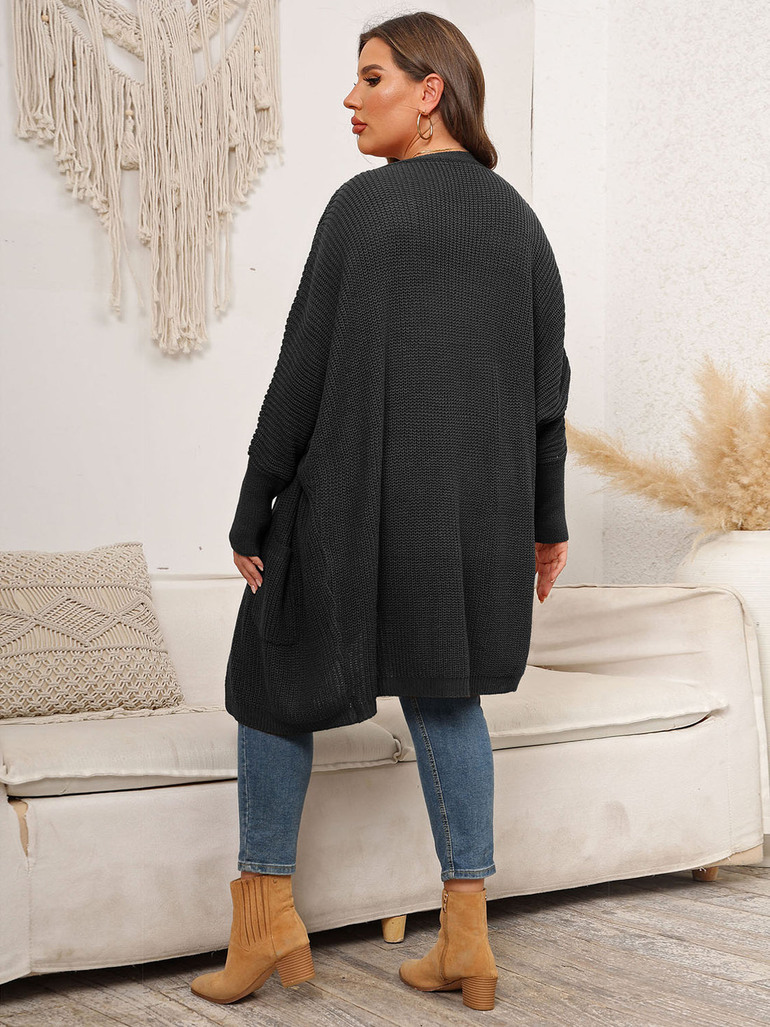 Plus Size Open Front Cardigan With Pockets 