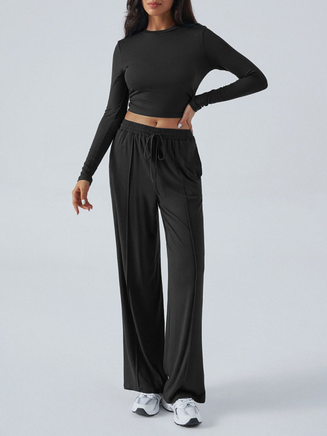 Devine Round Neck Long Sleeve Top and Pants Set 