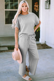 Double Take Full Size Texture Short Sleeve Top and Pants Set 