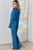 Basic Bae Full Size Ribbed High-Low Top and Wide Leg Pants Set 