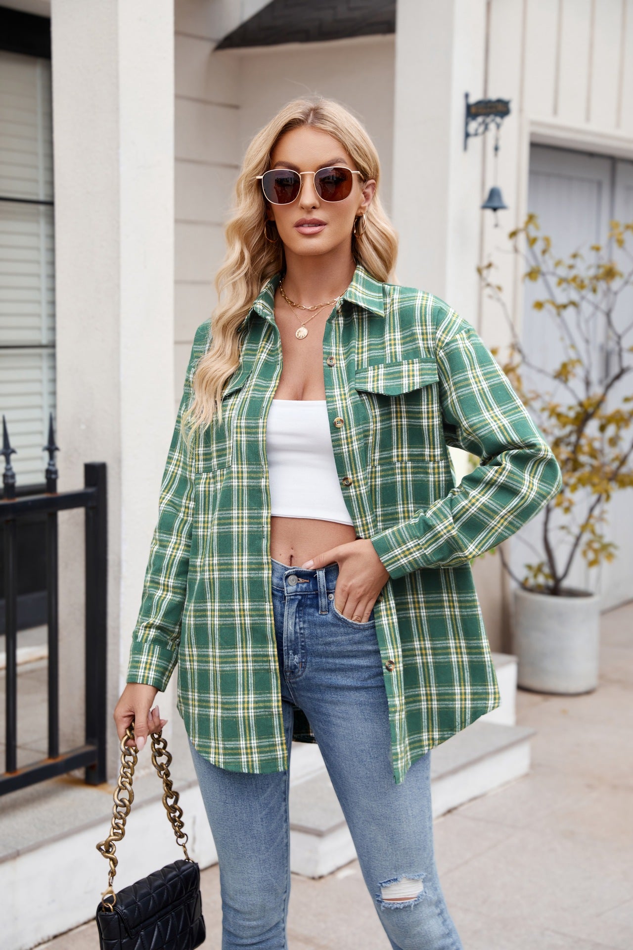 Mandy Plaid Button Up Long Sleeve Shirt 