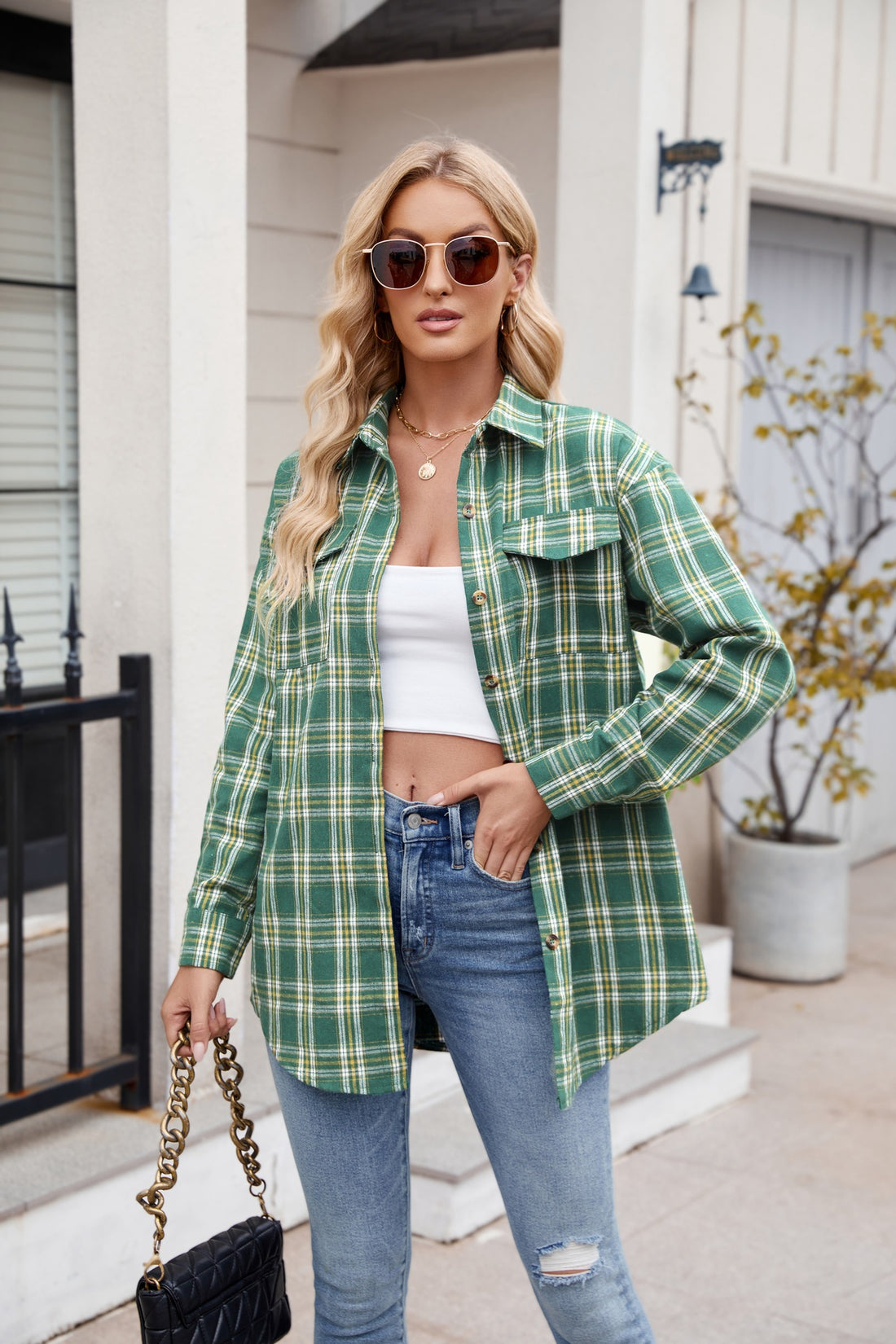 Mandy Plaid Button Up Long Sleeve Shirt 