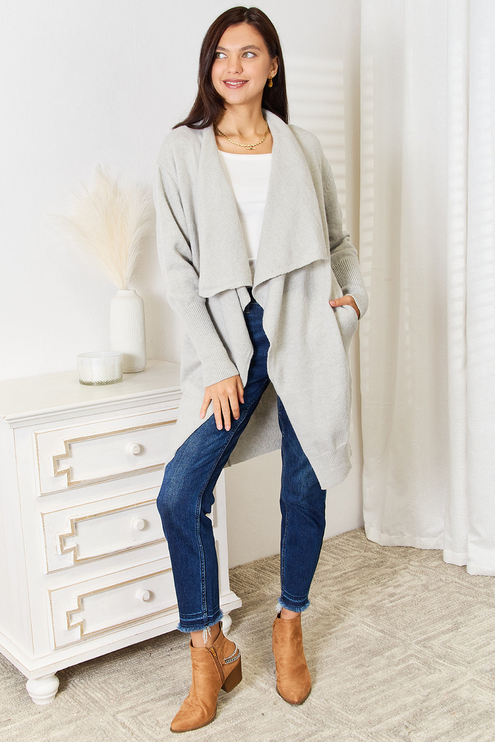 Angel Wings Open Front Duster Cardigan with Pockets 