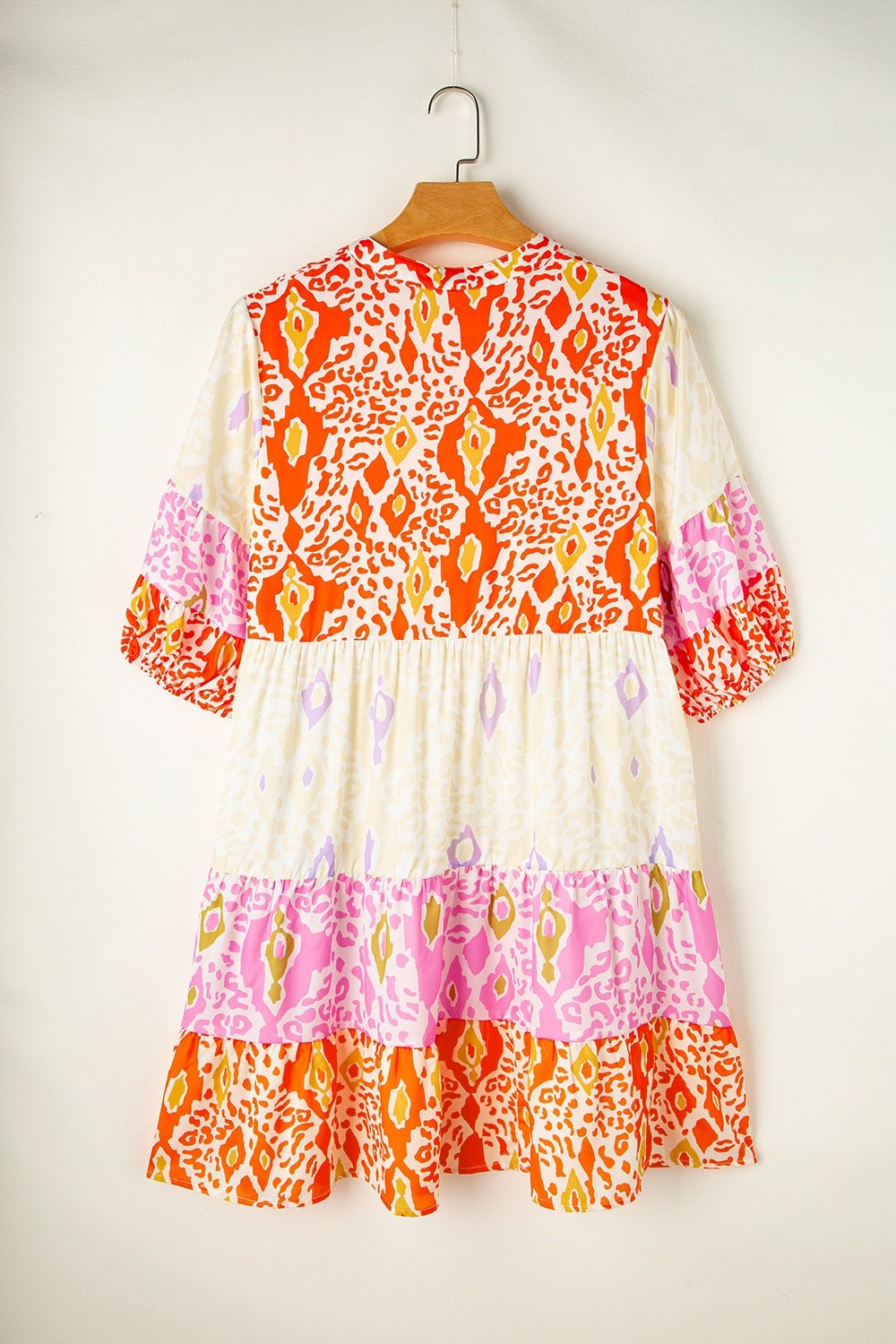 Plus Size Printed Notched Half Sleeve Dress 