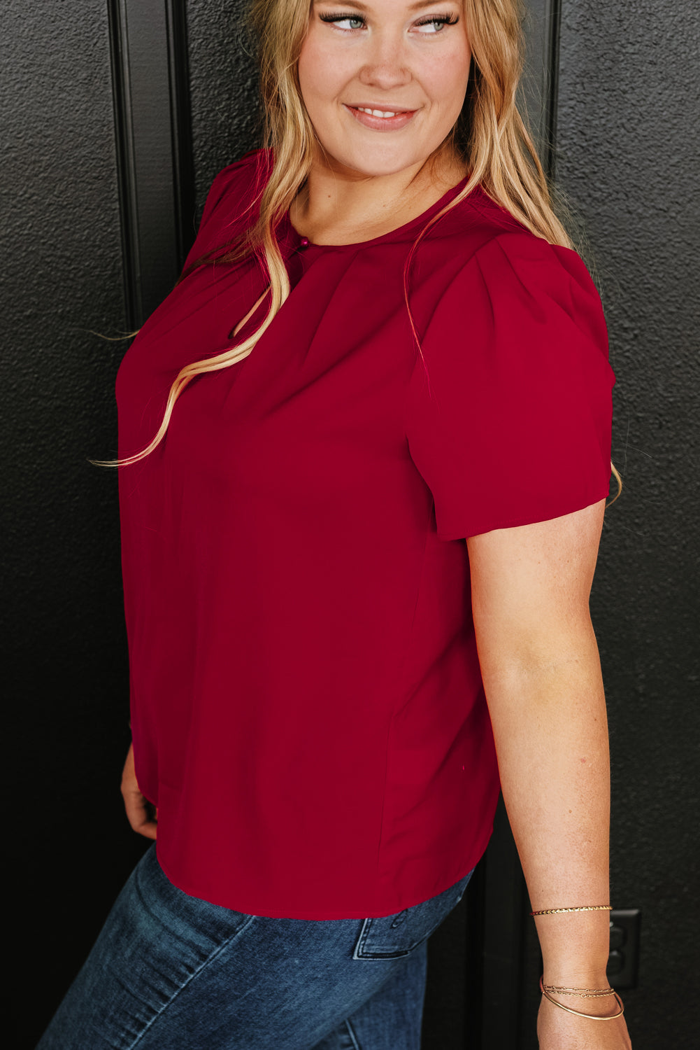 Plus Size Round Neck Short Sleeve Blouse 