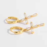 925 Sterling Silver Zircon Cross Earrings 