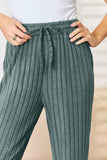 Basic Bae Full Size Ribbed Drawstring Hooded Top and Straight Pants Set 