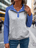Perfee Contrast Textured Long Sleeve Sweatshirt 