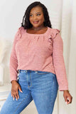 Double Take Square Neck Ruffle Shoulder Long Sleeve T-Shirt 