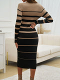 Devine Color Block Round Neck Long Sleeve Midi Dress 