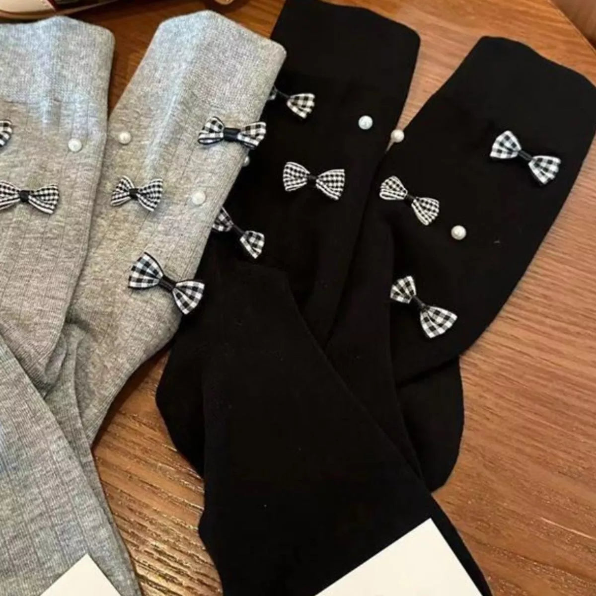 Pearl Detail Bow Crew Socks Lingerie & Nightwear