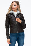 YMI Removable Faux Layered Multi-Pocket Jacket with Fuzzy Hood 