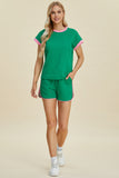 Double Take Full Size Texture Contrast T-Shirt and Shorts Set 