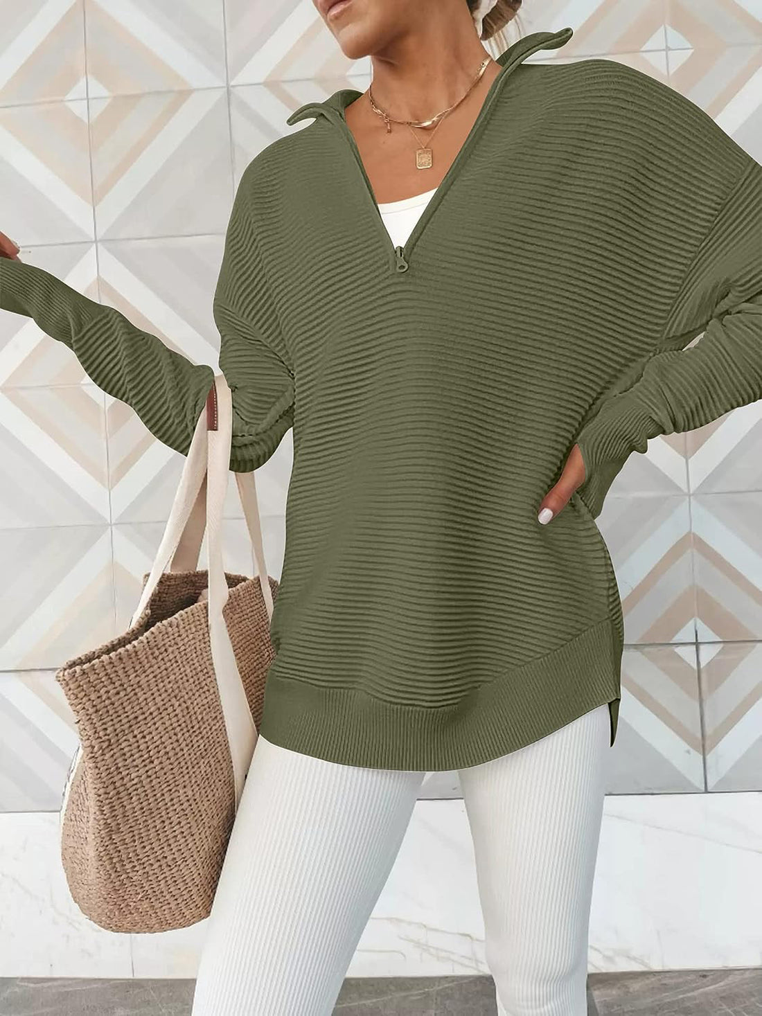 Half Zip Long Sleeve Knit Top 