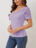 Lace Scalloped V-Neck Eyelet T-Shirt 