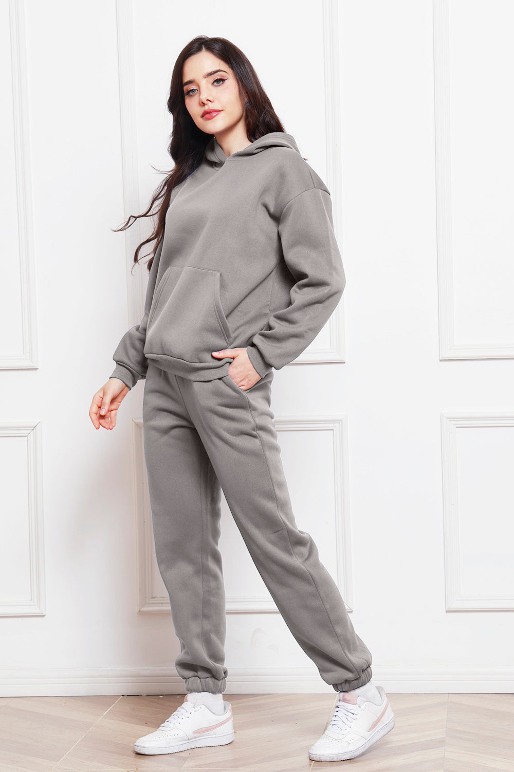 Drop Shoulder Long Sleeve Hoodie and Pants Set 