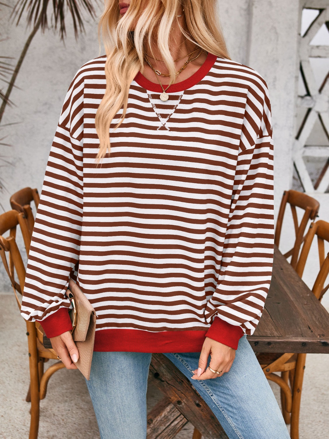 Lovelet Contrast Striped Long Sleeve Sweatshirt 