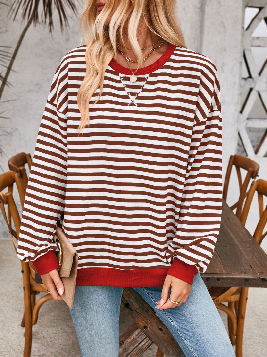 Lovelet Contrast Striped Long Sleeve Sweatshirt 