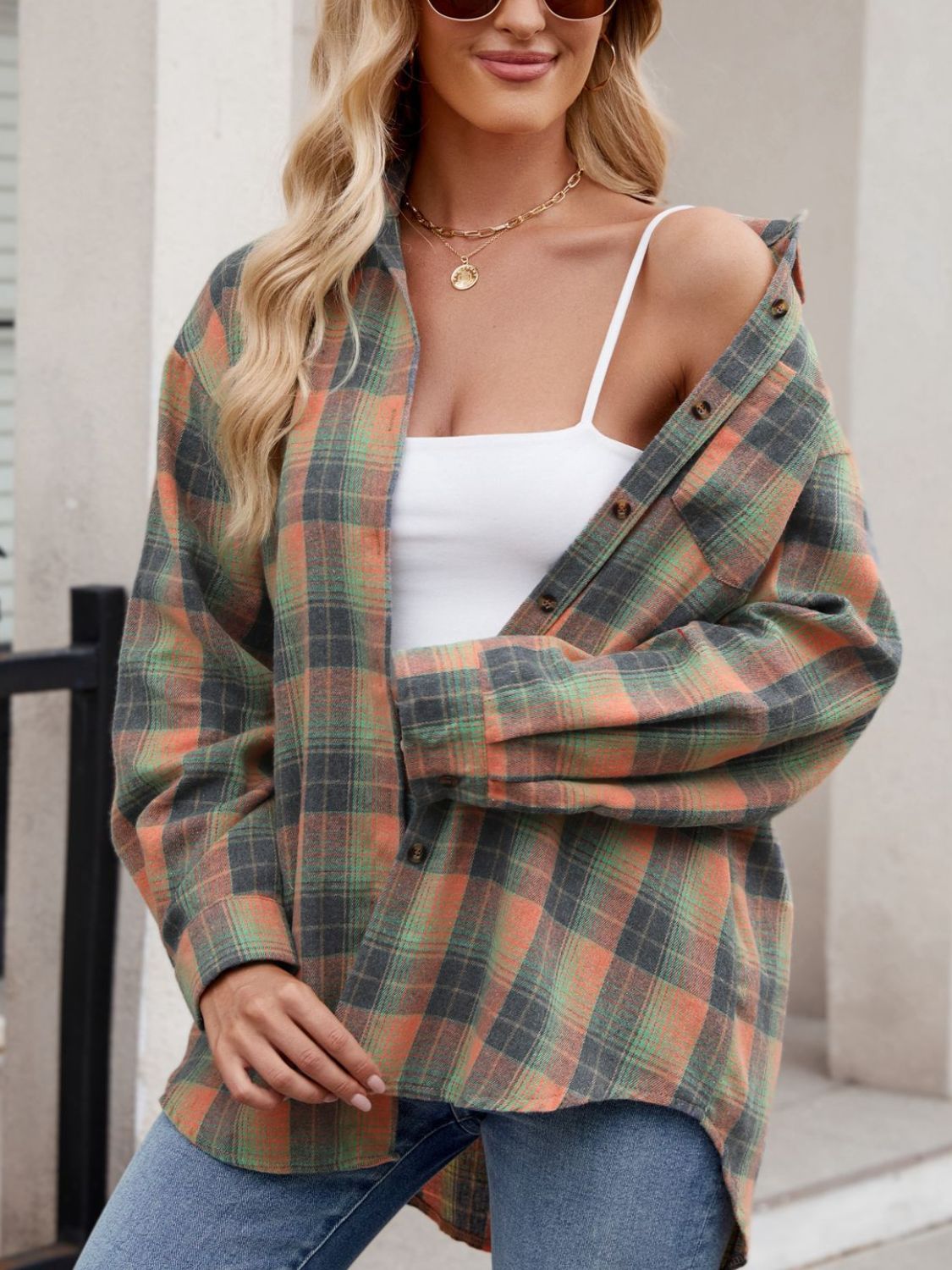 Mandy Plaid Collared Neck Long Sleeve Shirt 