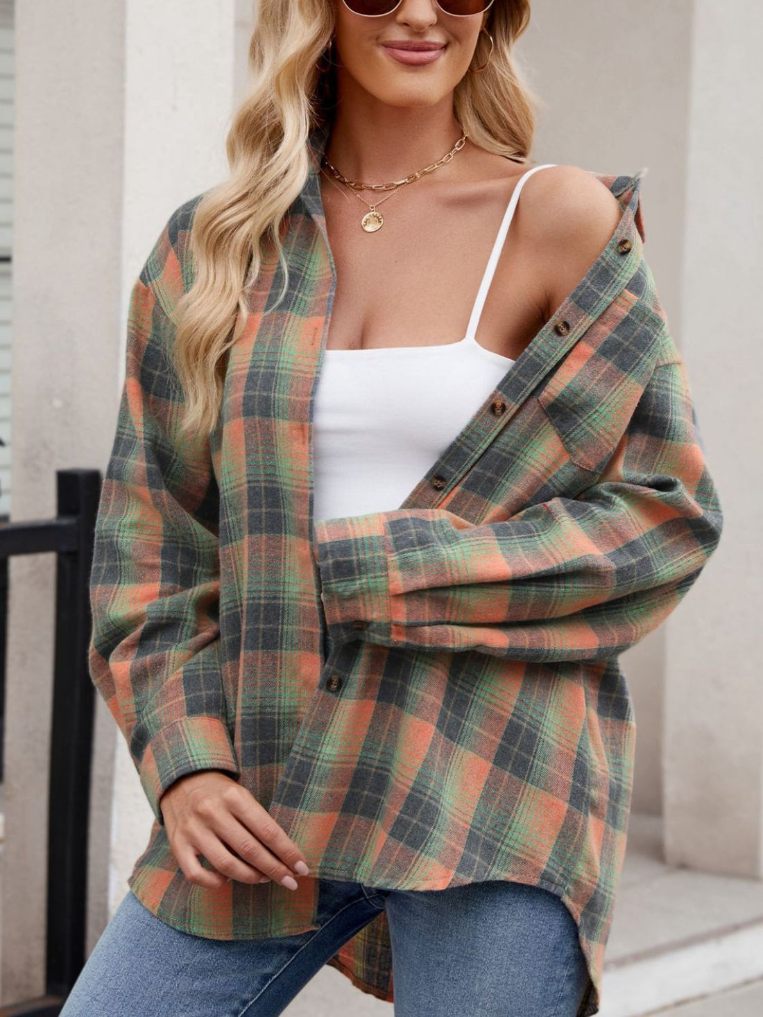 Mandy Plaid Collared Neck Long Sleeve Shirt 