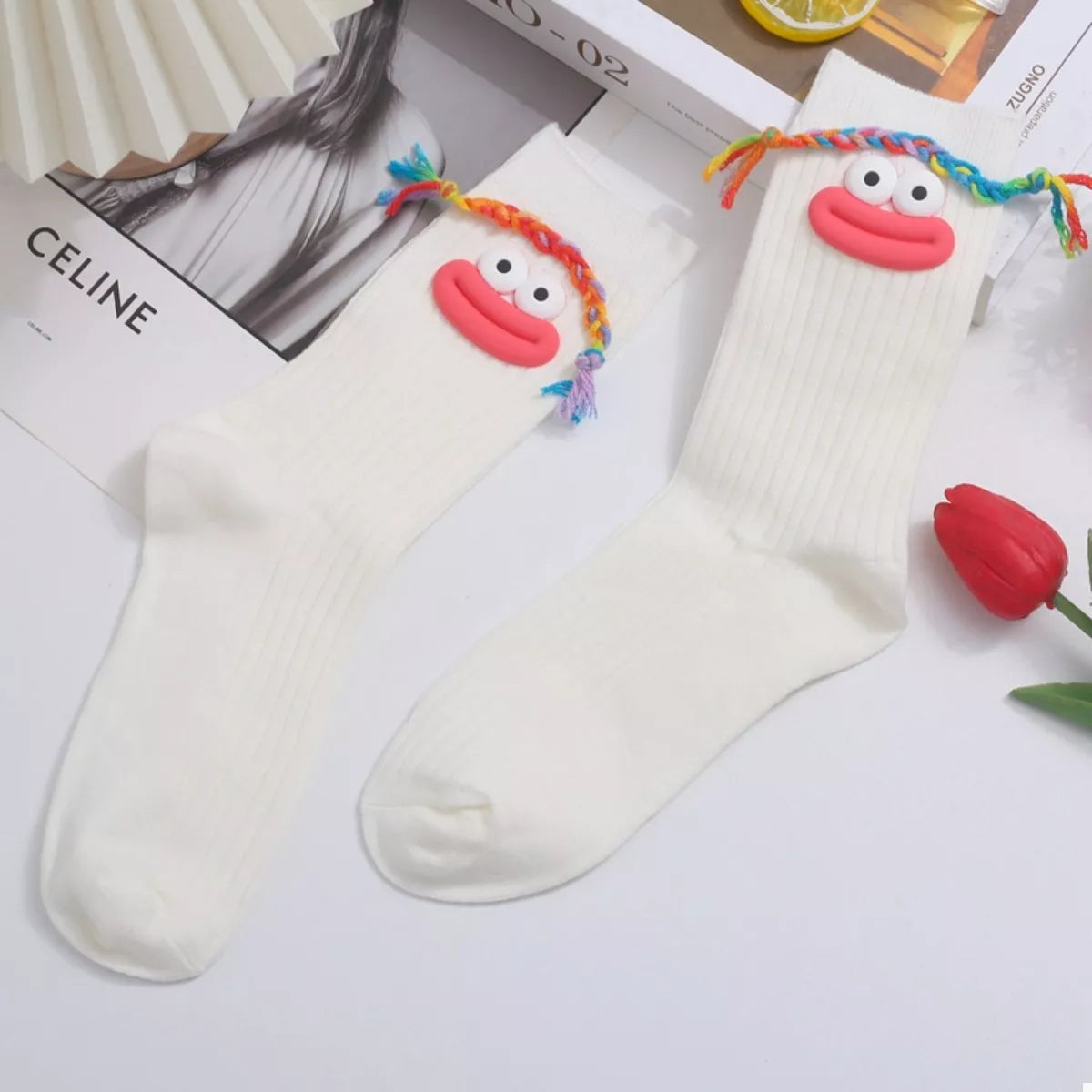 Cartoon Ribbed Knit Crew Socks Lingerie & Nightwear