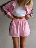 Zip Up Long Sleeve Jacket and Shorts Set Two Piece Dresses